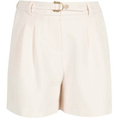 Girls cream D-ring buckle shorts